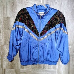 Vintage Nylon Windbreaker Jacket 90's Goldengirls Vivid Blue